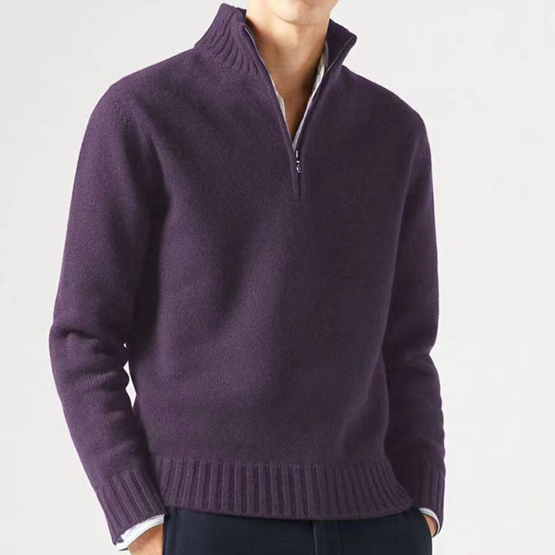 Alaric | Mens Zip Collar Wool Knitted Jumper - Purple
