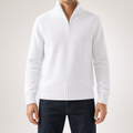 Alaric | Mens Wool Knitted Jumper Zip Collar Knit Sweater, White