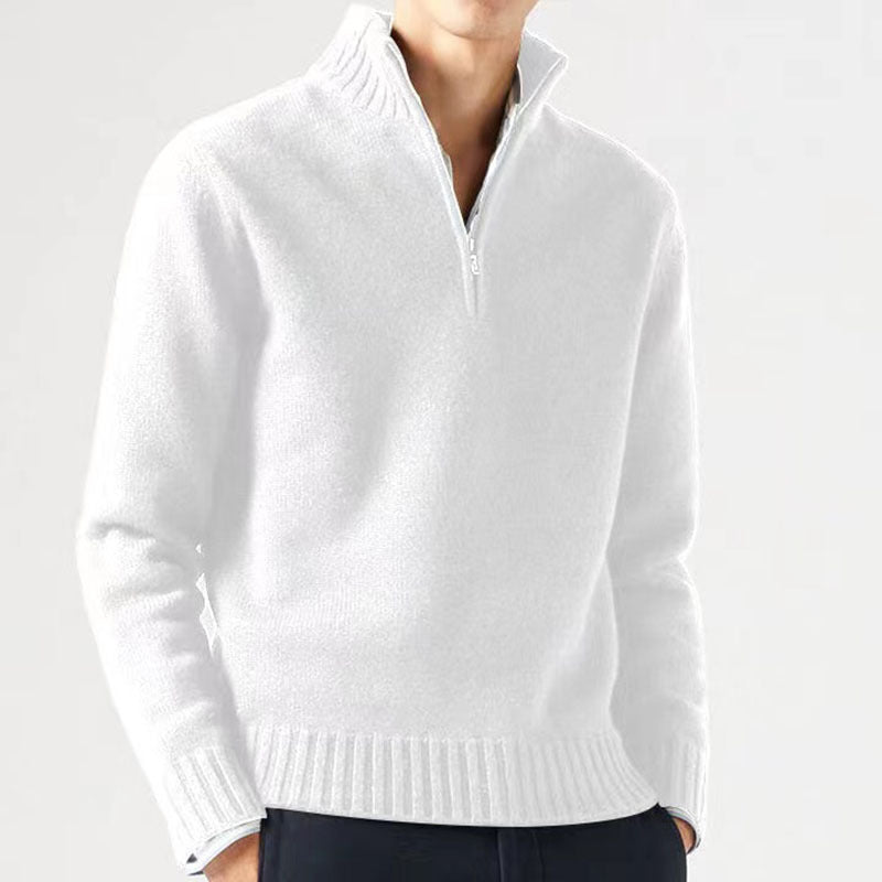 Alaric | Mens Zip Collar Wool Knitted Jumper - White