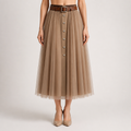 Alaric | Womens Pleated Skirt High Waisted Mesh Midi Skirt, Design 1