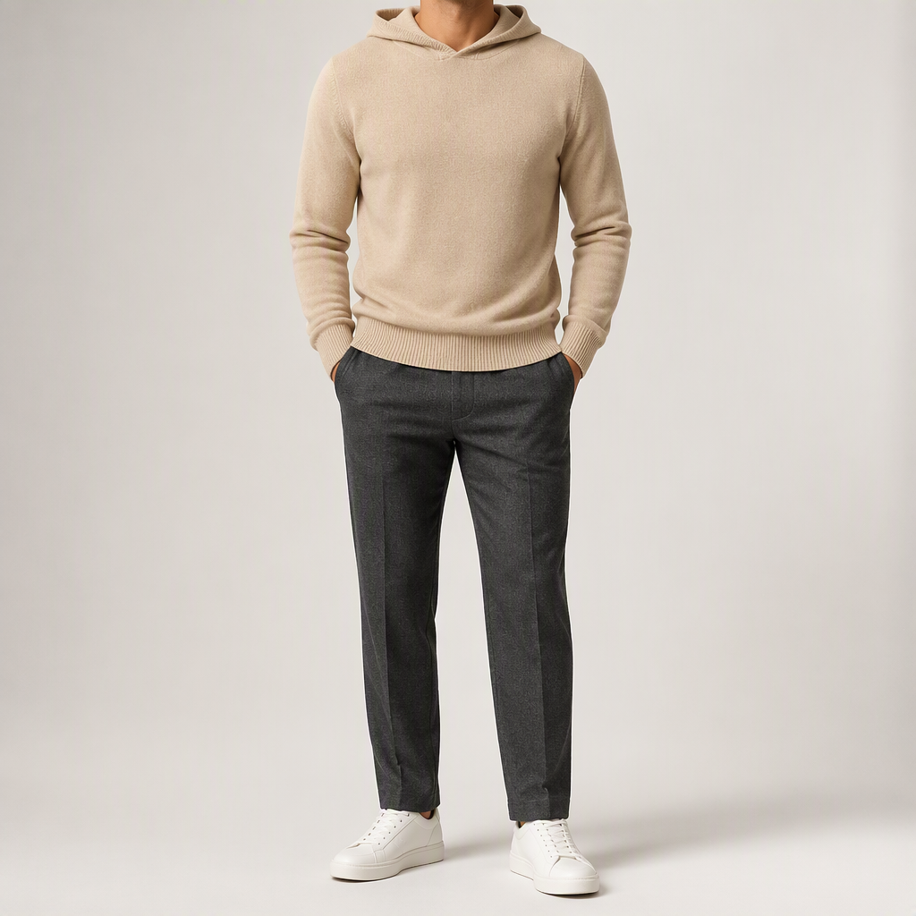 Alden | Mens Cashmere Wool Knitted Hoodie Hooded Jumper, Blue