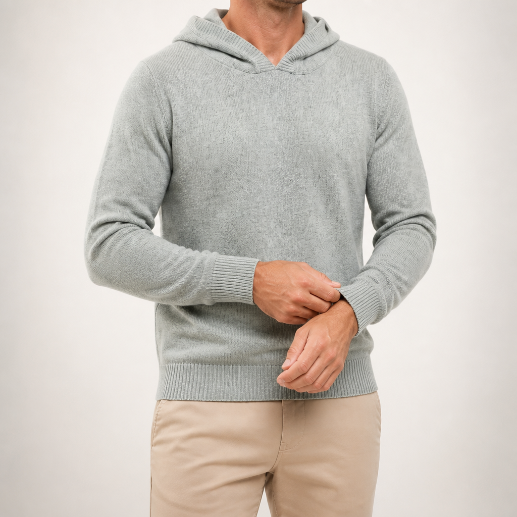 Alden | Mens Cashmere Wool Knitted Hoodie Hooded Jumper, Green Marl