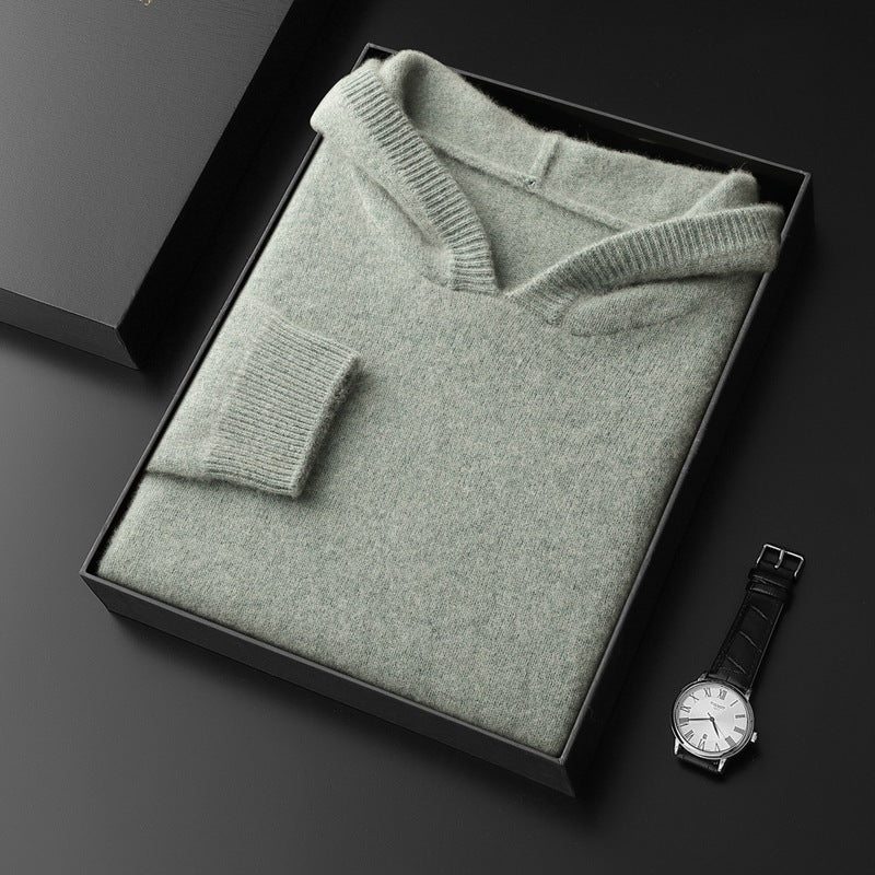 Alden | Mens Cashmere Wool Knitted Hoodie Hooded Jumper - Green Marl