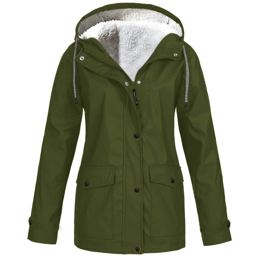 Alden | Waterproof Fleece Lined Hooded Winter Rain Work Soft Shell Jacket - Army Green