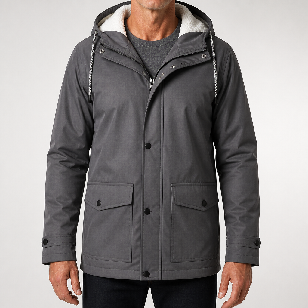 Alden | Mens Waterproof Jacket Fleece Lined Hooded Winter Rain Jacket, Grey