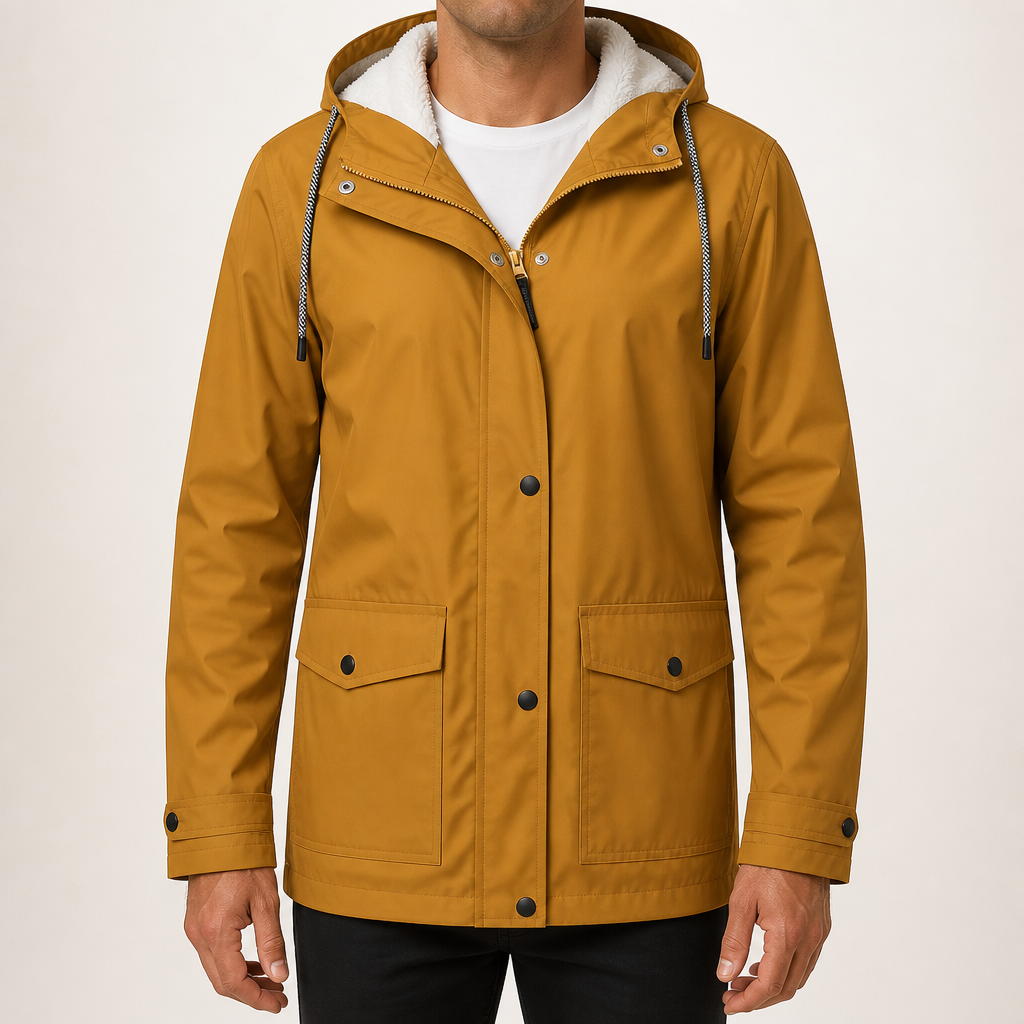 Alden | Mens Waterproof Jacket Fleece Lined Hooded Winter Rain Jacket, Khaki