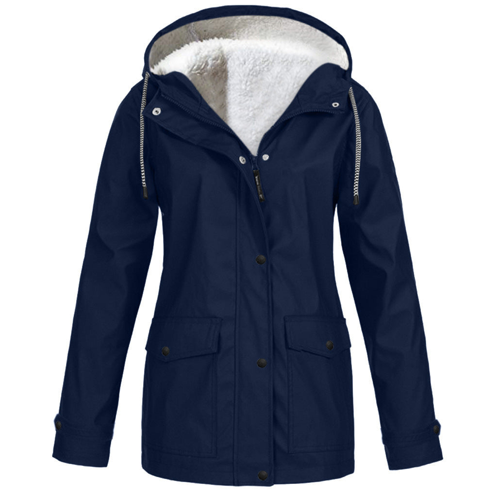 Alden | Waterproof Fleece Lined Hooded Winter Rain Work Soft Shell Jacket - Navy Blue