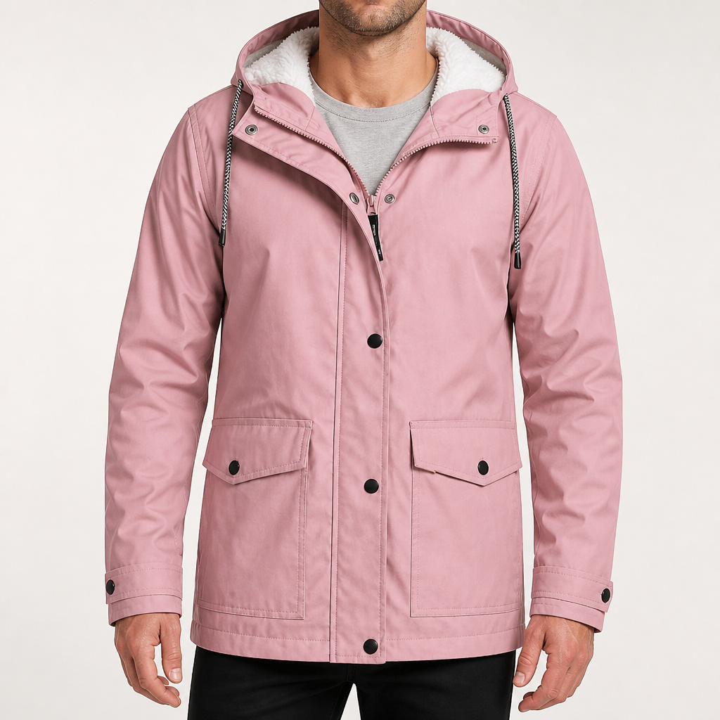 Alden | Mens Waterproof Jacket Fleece Lined Hooded Winter Rain Jacket, Pink