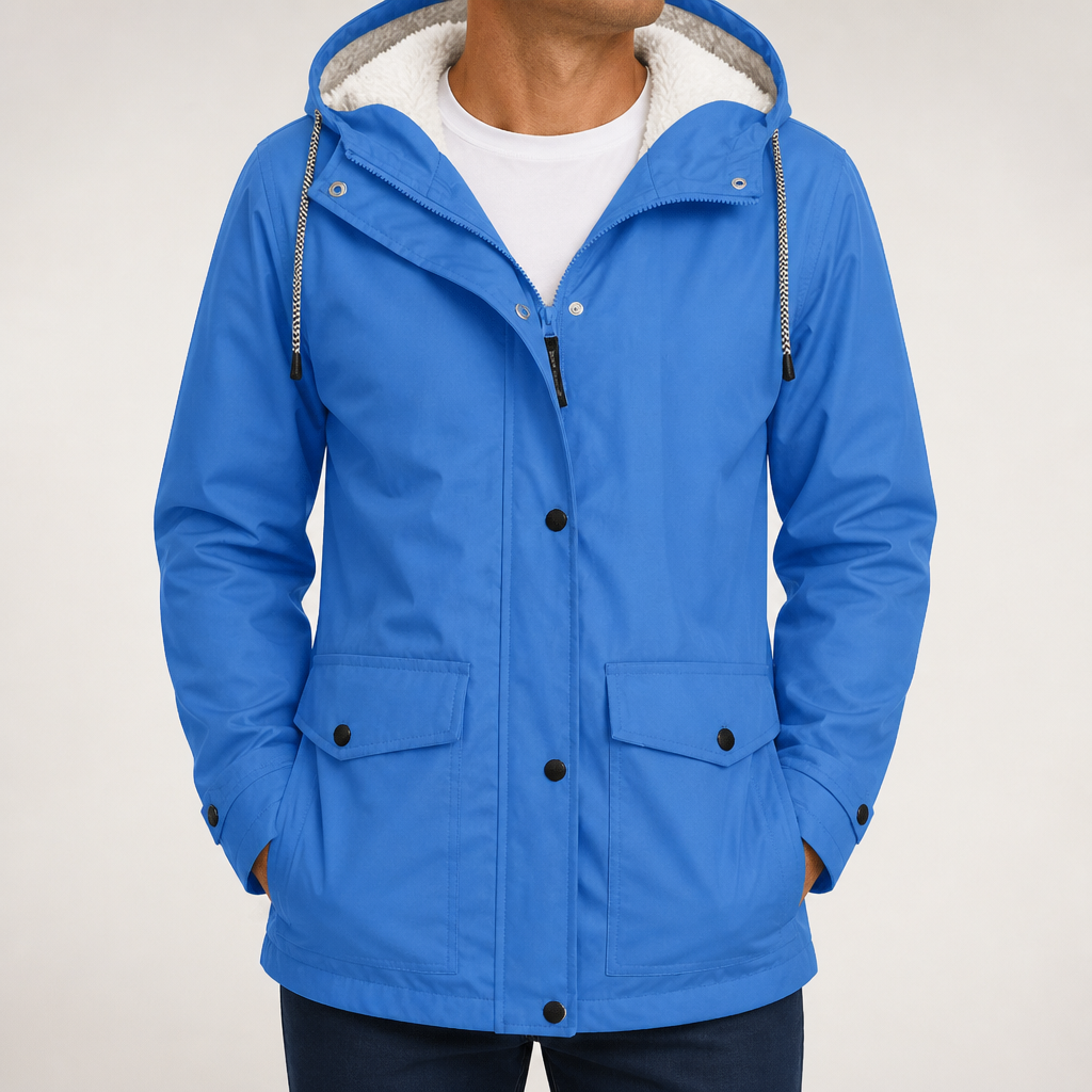 Alden | Mens Waterproof Jacket Fleece Lined Hooded Winter Rain Jacket, Sky Blue