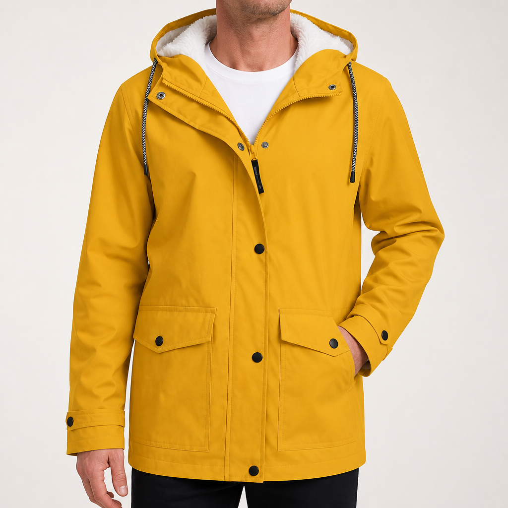Alden | Mens Waterproof Jacket Fleece Lined Hooded Winter Rain Jacket, Yellow