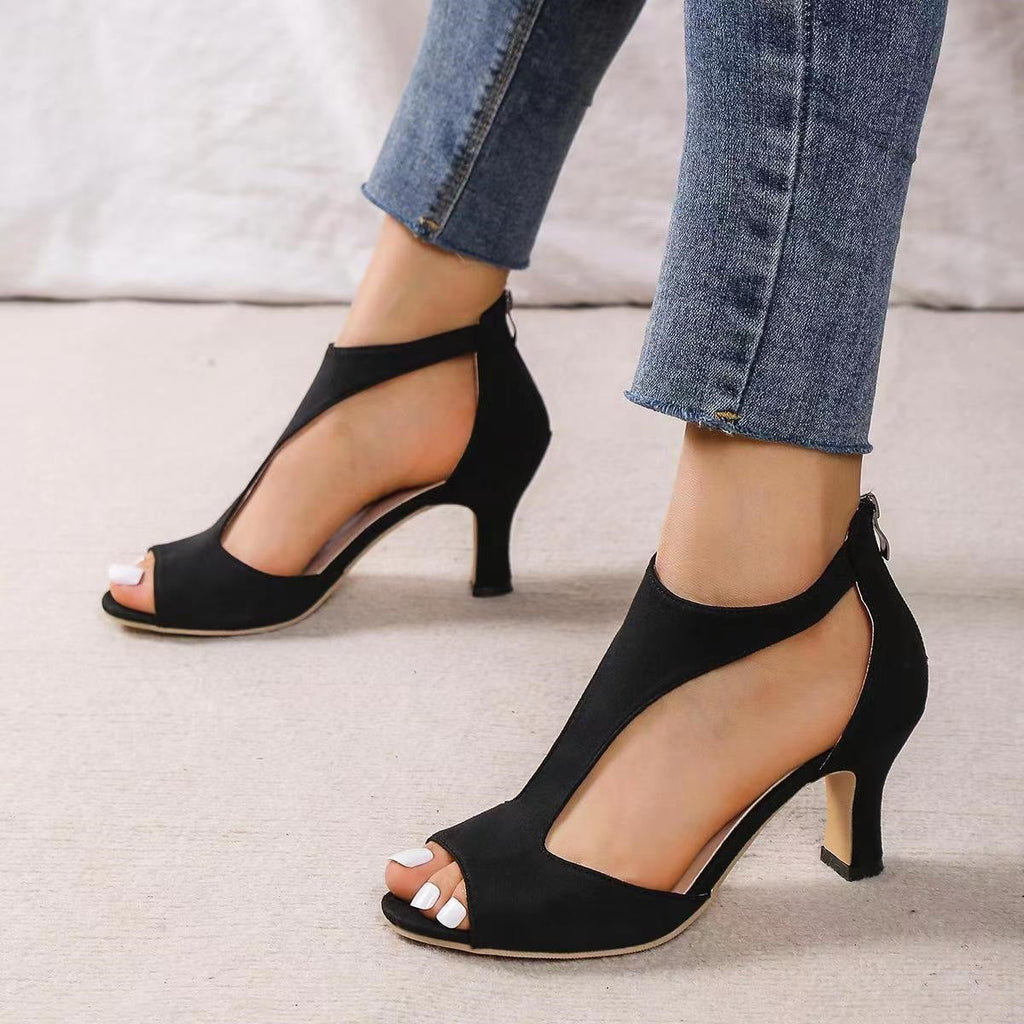 Amara | Womens Open Toe Side Zip Stiletto Heel Black White Sandals - 1