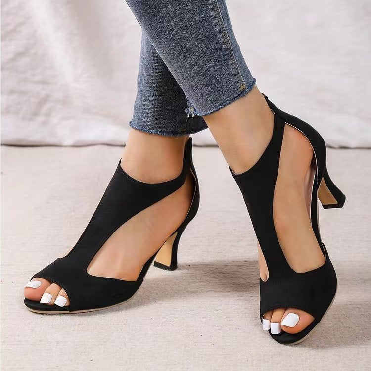Amara | Womens Open Toe Side Zip Stiletto Heel Black White Sandals - 2