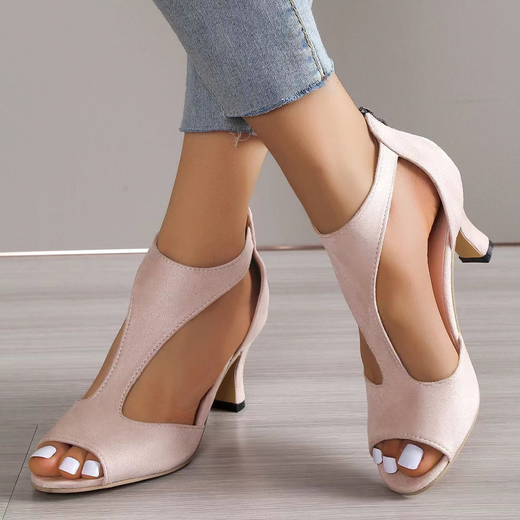Amara | Womens Open Toe Side Zip Stiletto Heel Black White Sandals - 3