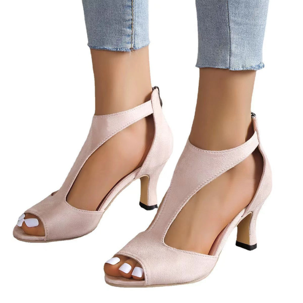 Amara | Womens Open Toe Side Zip Stiletto Heel Black White Sandals - 5