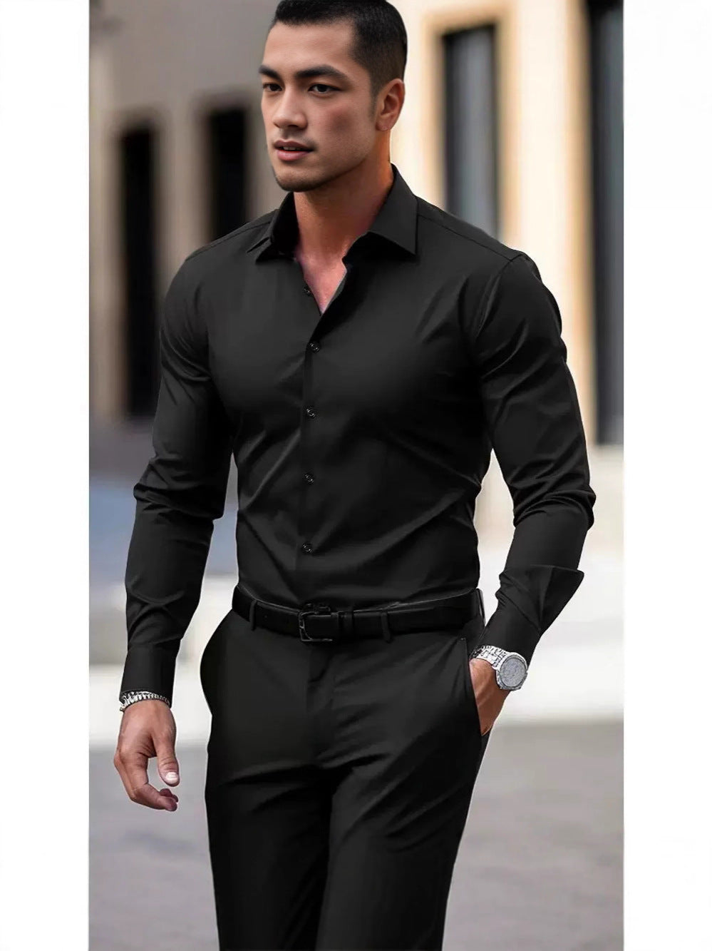 Ambrose | Mens Slim Fit Long Sleeve Formal Business Shirt Non Iron - 2