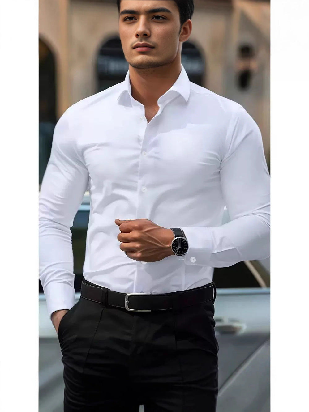 Ambrose | Mens Slim Fit Long Sleeve Formal Business Shirt Non Iron - 4