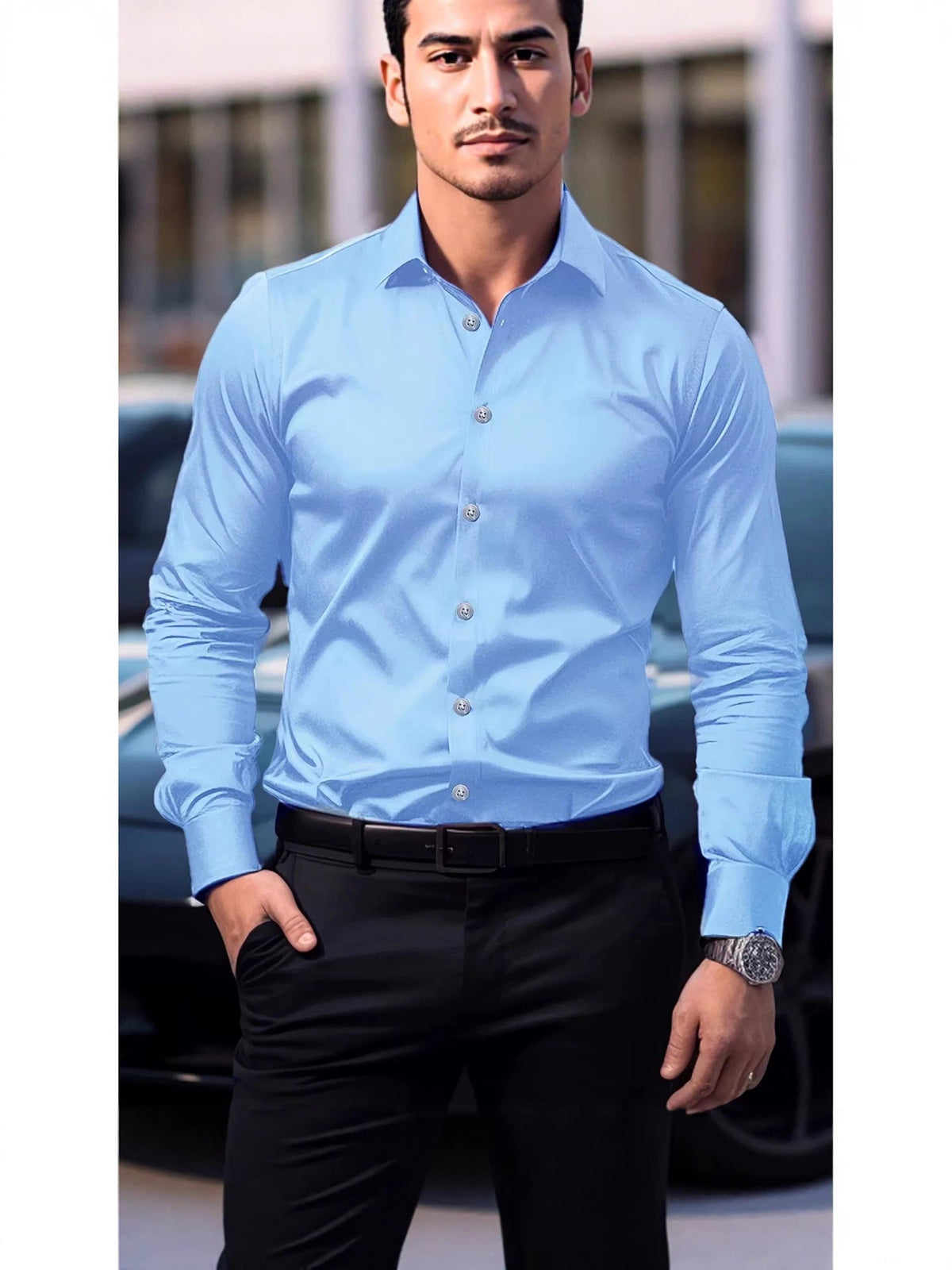 Ambrose | Mens Slim Fit Long Sleeve Formal Business Shirt Non Iron - 5