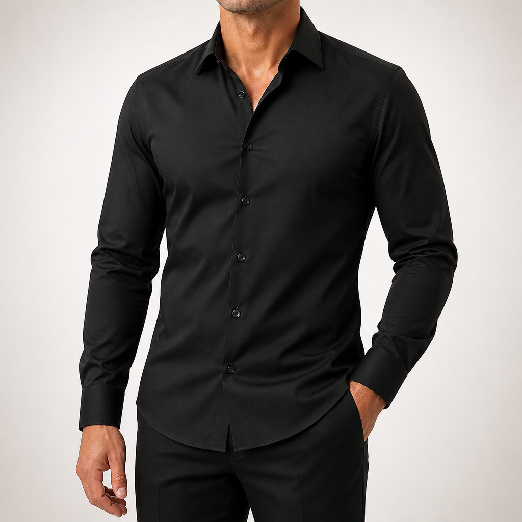 Ambrose | Mens Slim Fit Long Sleeve Formal Business Shirt Non Iron, Black