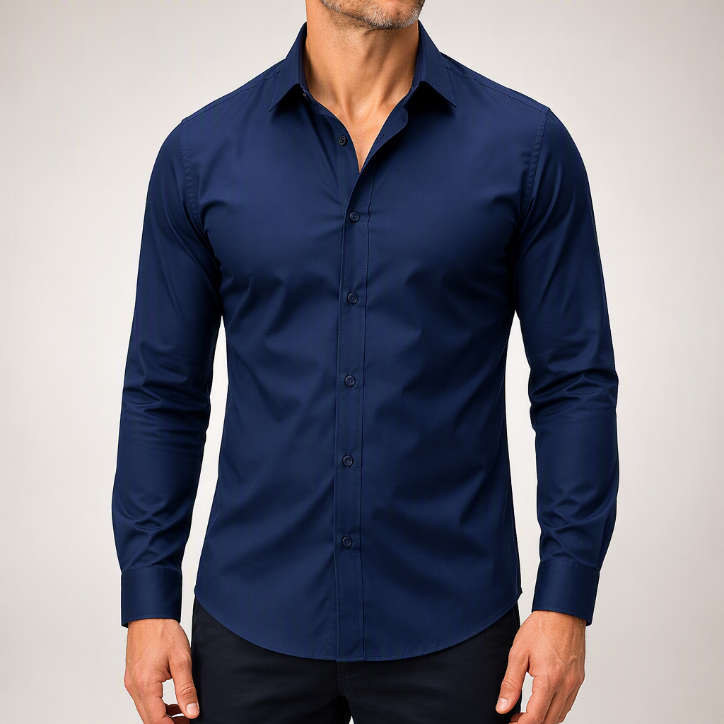 Ambrose | Mens Slim Fit Long Sleeve Formal Business Shirt Non Iron, Navy Blue