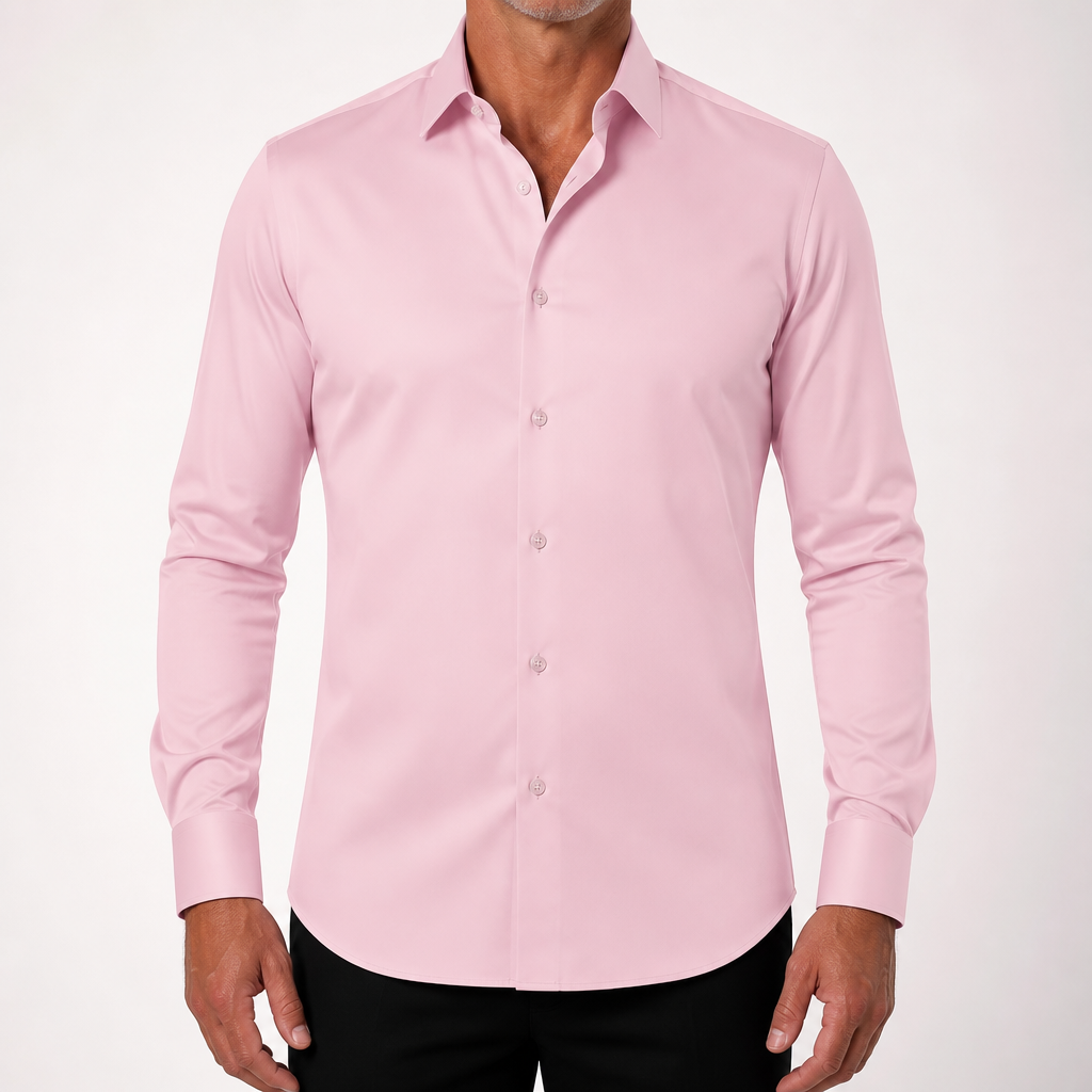 Ambrose | Mens Slim Fit Long Sleeve Formal Business Shirt Non Iron, Pink