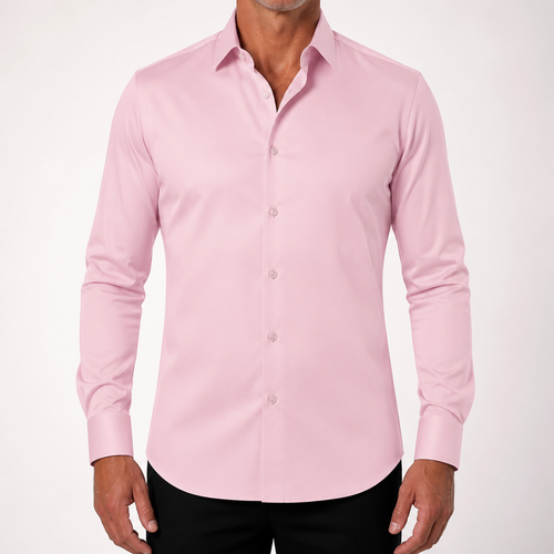 Ambrose | Mens Slim Fit Long Sleeve Formal Business Shirt Non Iron, Pink