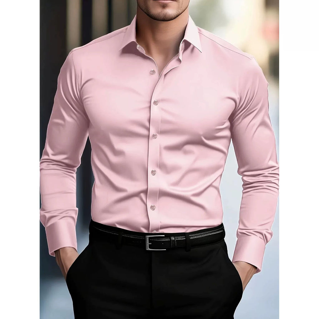 Ambrose | Mens Slim Fit Long Sleeve Formal Business Shirt Non Iron - Pink