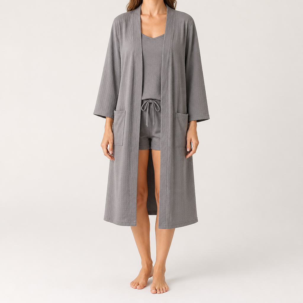 Anders | Womens Dressing Gown Cotton Nightgown Robe Loungewear, Gray 2