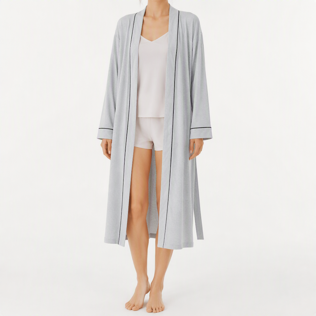 Anders | Womens Dressing Gown Cotton Nightgown Robe Loungewear, Gray