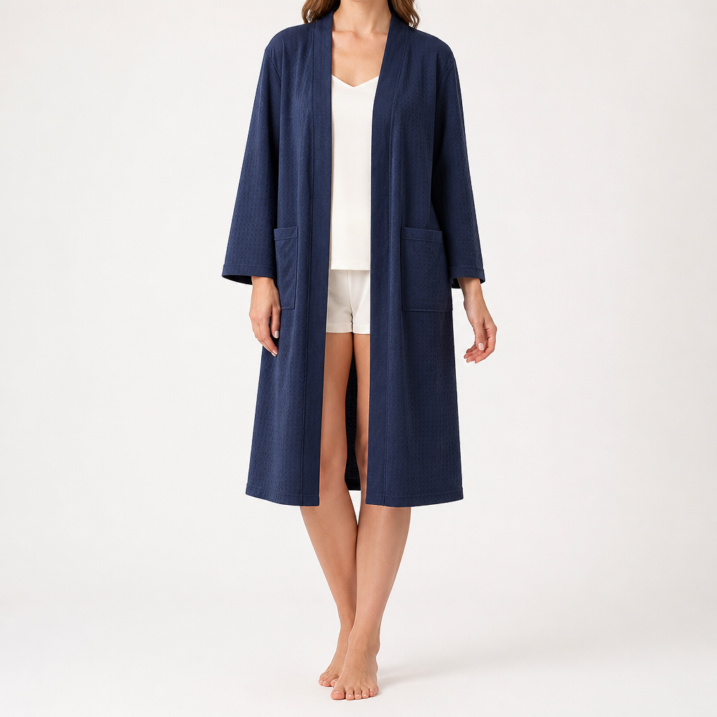 Anders | Womens Dressing Gown Cotton Nightgown Robe Loungewear, Navy Blue