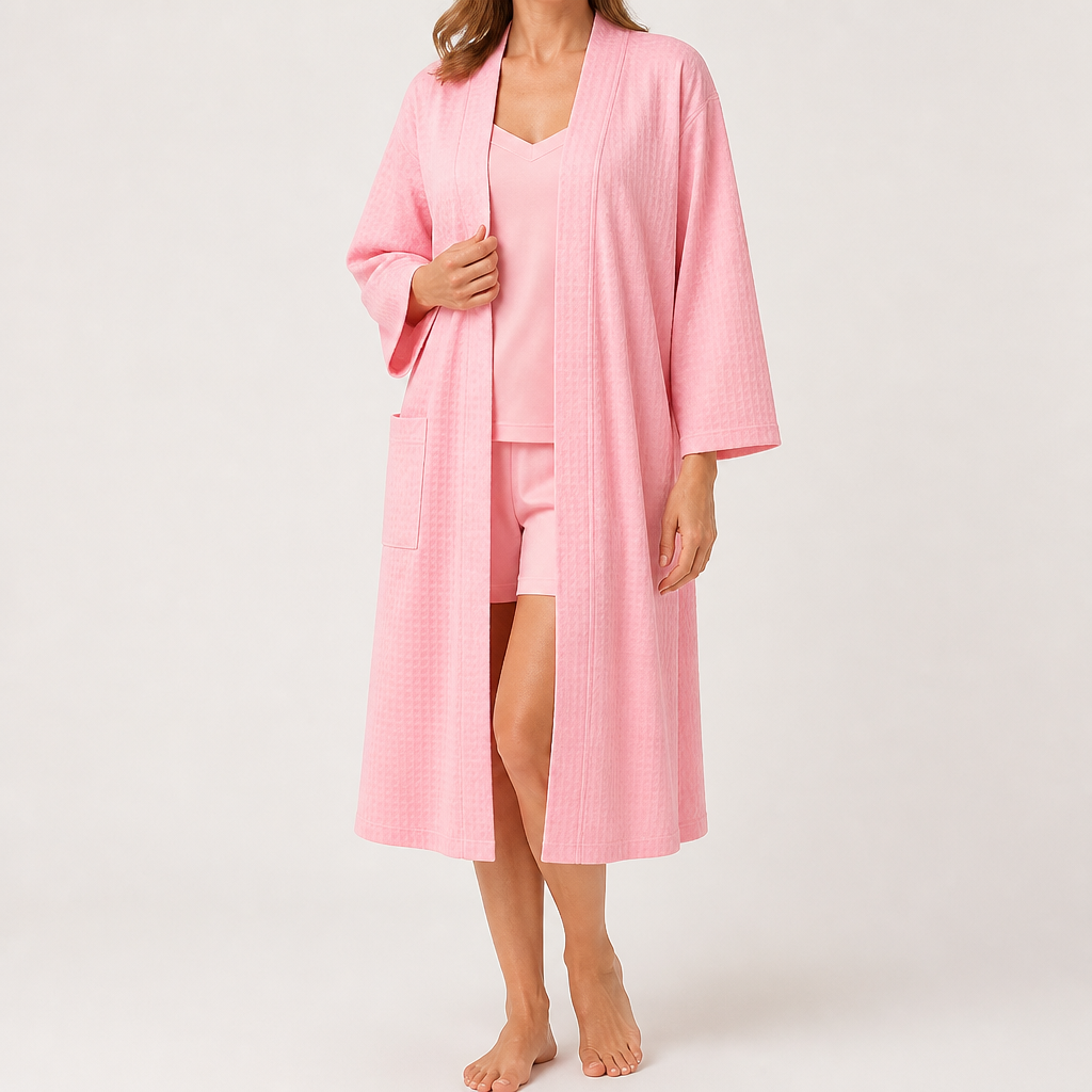 Anders | Womens Dressing Gown Cotton Nightgown Robe Loungewear, Pink 2