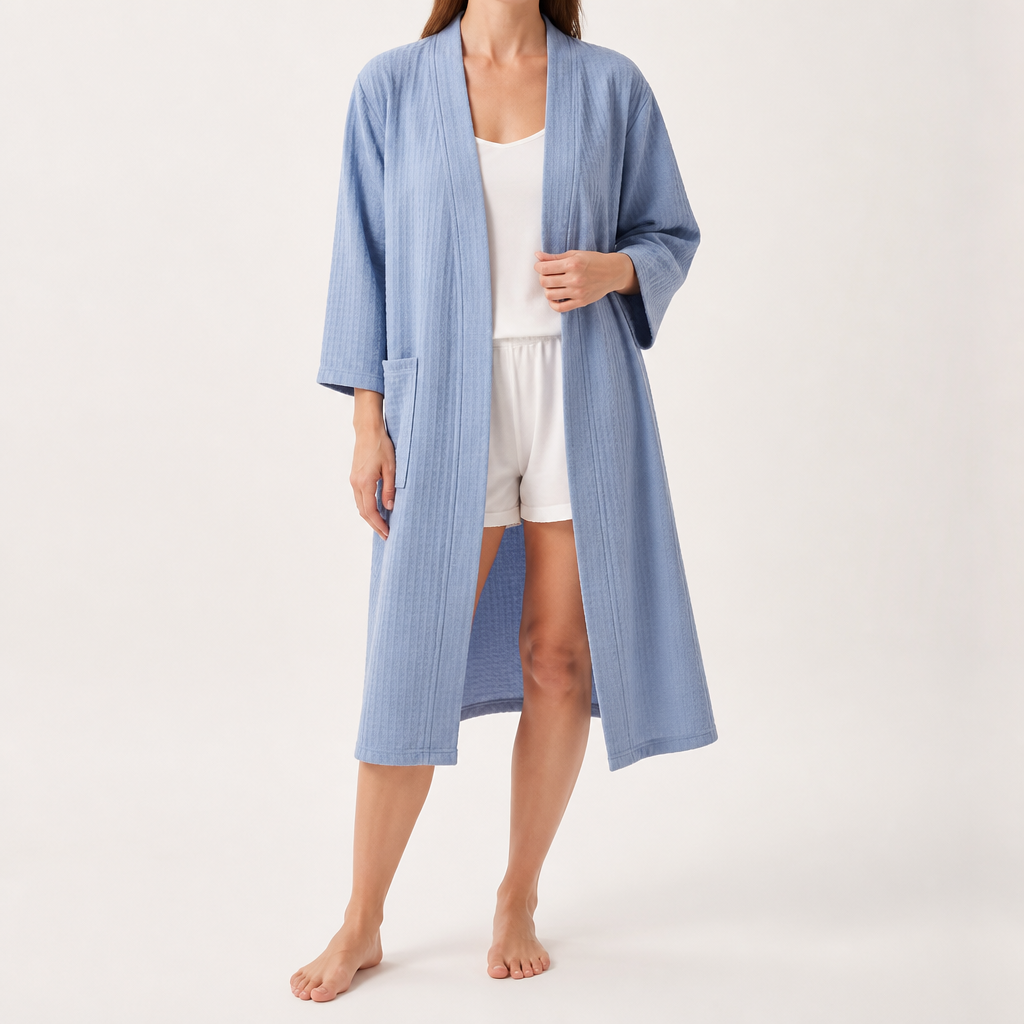 Anders | Womens Dressing Gown Cotton Nightgown Robe Loungewear, Sky Blue
