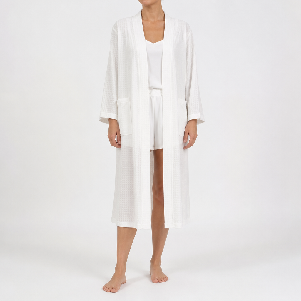 Anders | Womens Dressing Gown Cotton Nightgown Robe Loungewear, White 2