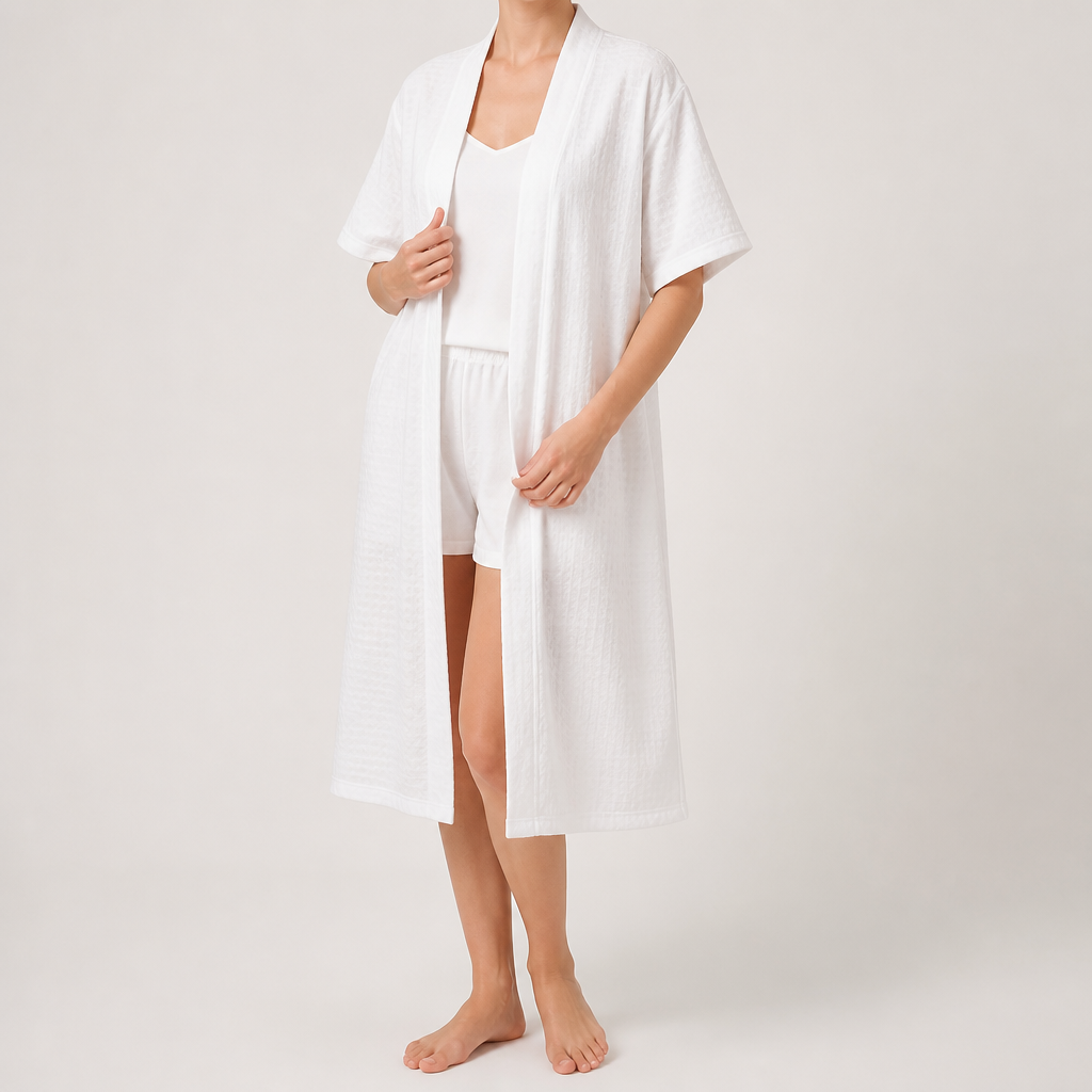 Anders | Womens Dressing Gown Cotton Nightgown Robe Loungewear, White 3