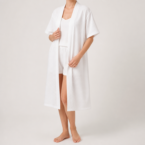 Anders | Womens Dressing Gown Cotton Nightgown Robe Loungewear, White 3