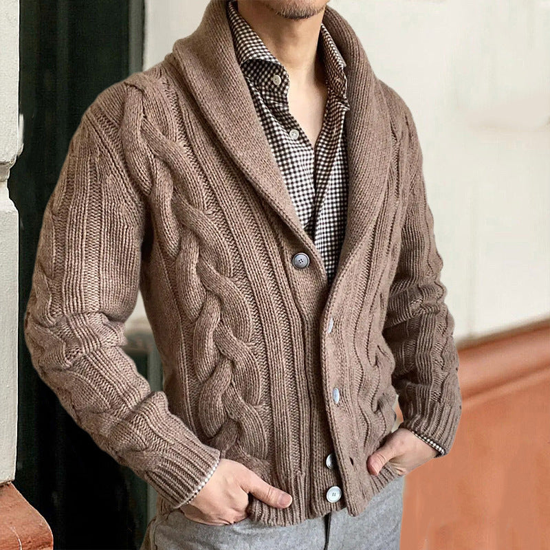 Angus | Mens Lapel Cable Knit Chunky Cardigan - 3