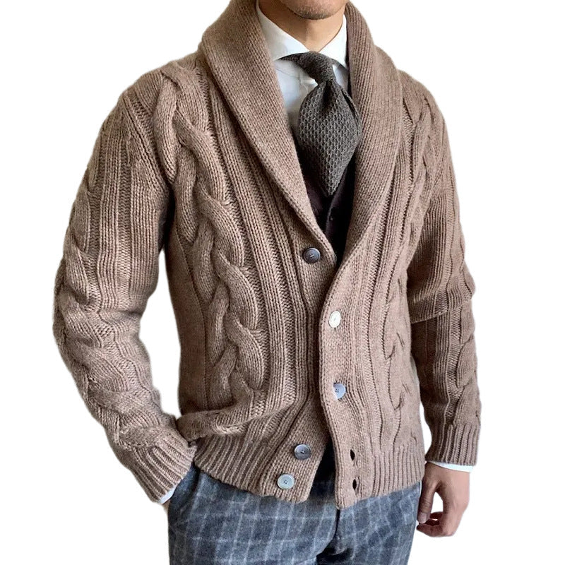 Angus | Mens Lapel Cable Knit Chunky Cardigan - 5