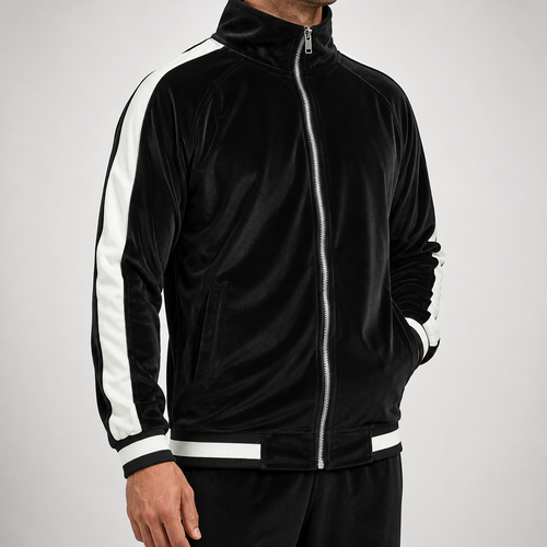 Anouk | Mens Tracksuit Velvet Two Piece Set Jacket Joggers Loungewear, Black