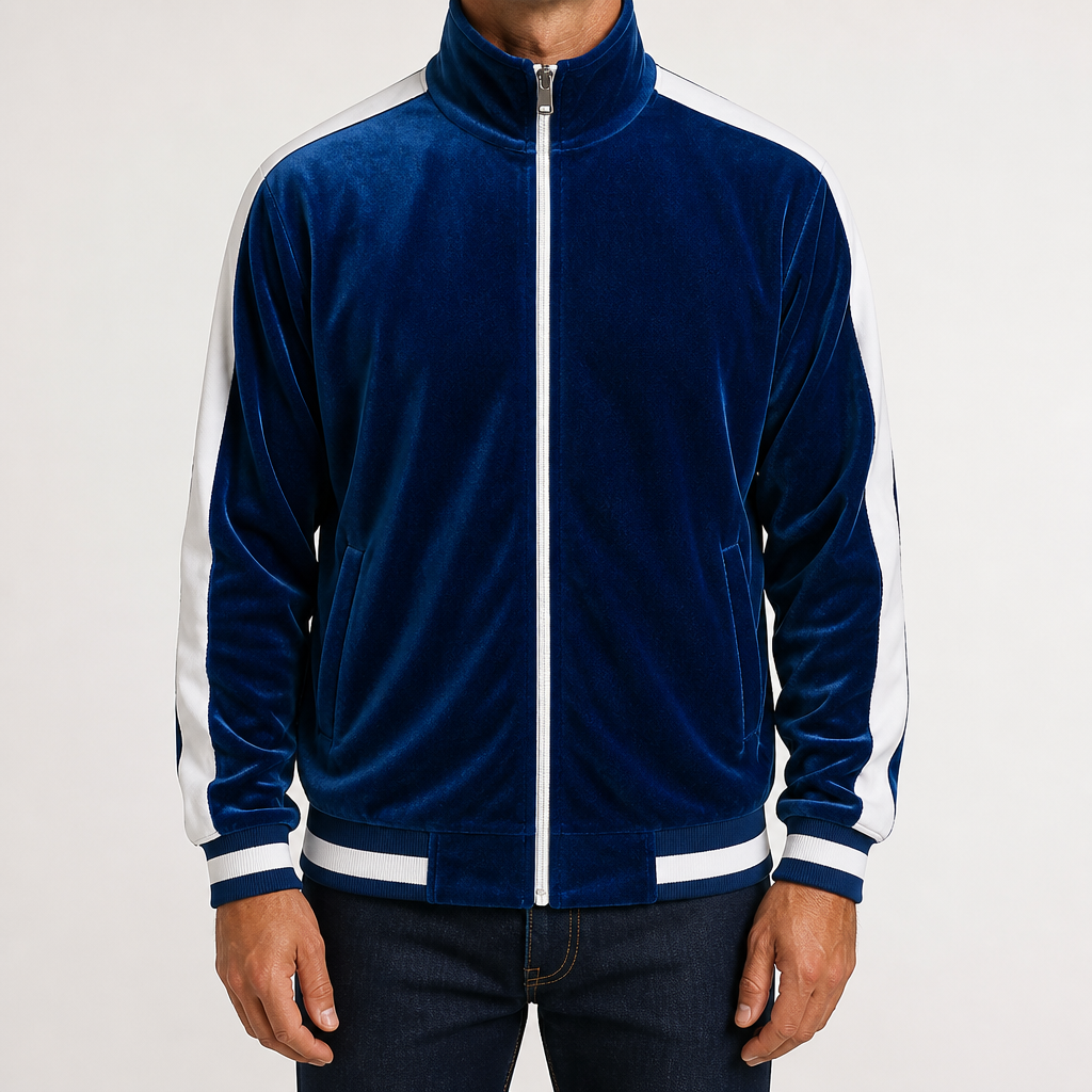 Anouk | Mens Tracksuit Velvet Two Piece Set Jacket Joggers Loungewear, Blue
