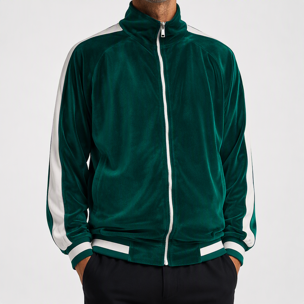 Anouk | Mens Tracksuit Velvet Two Piece Set Jacket Joggers Loungewear, Green