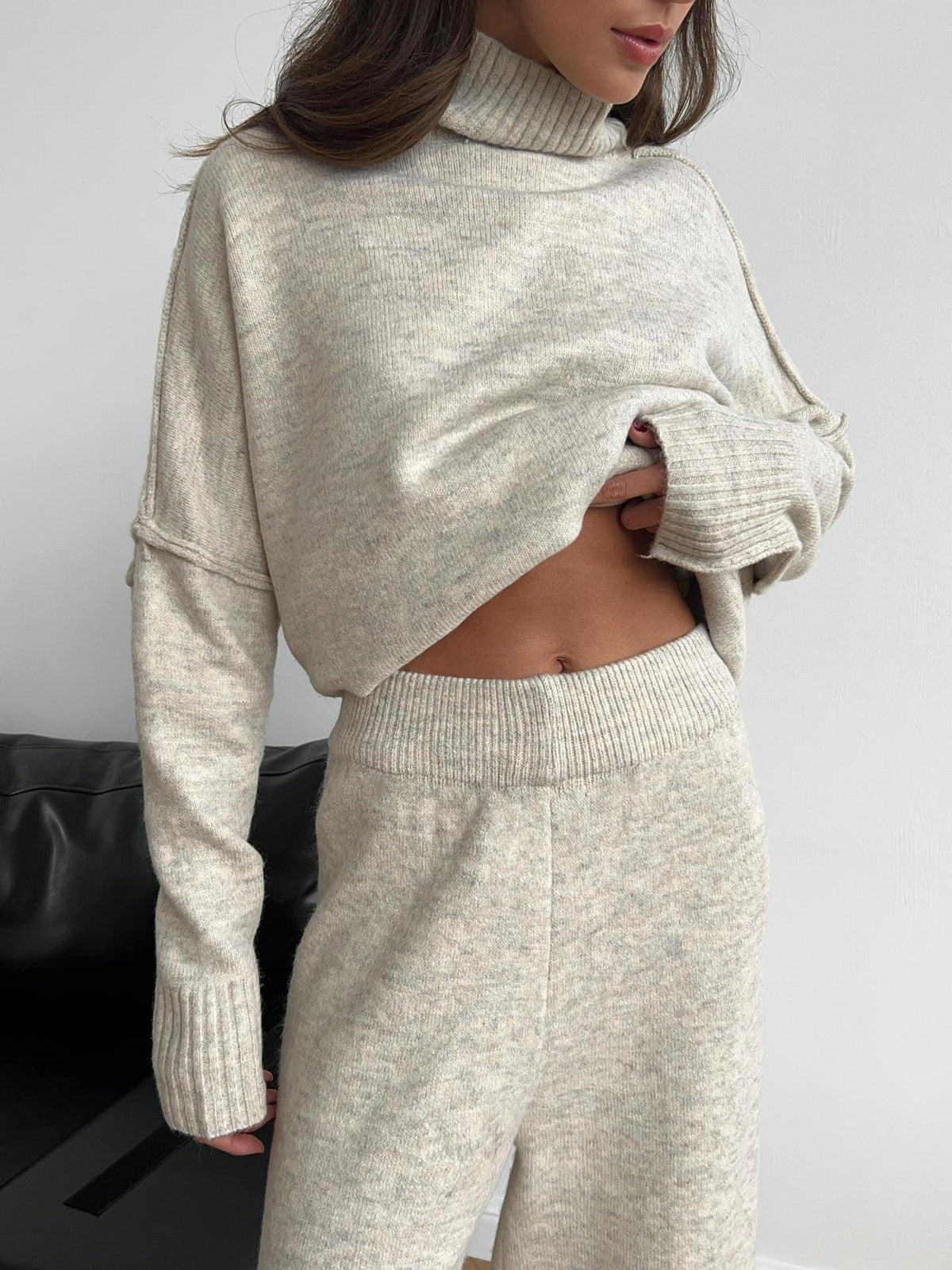 Anouk | Womens High Neck Knitted Jumper and Trousers Set - 3
