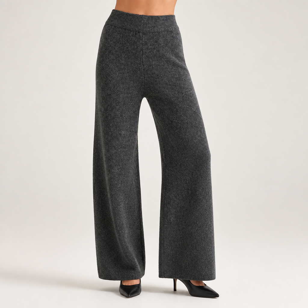 Anouk | Womens Knitted Jumper High Neck Trousers Two Piece Set, Grey