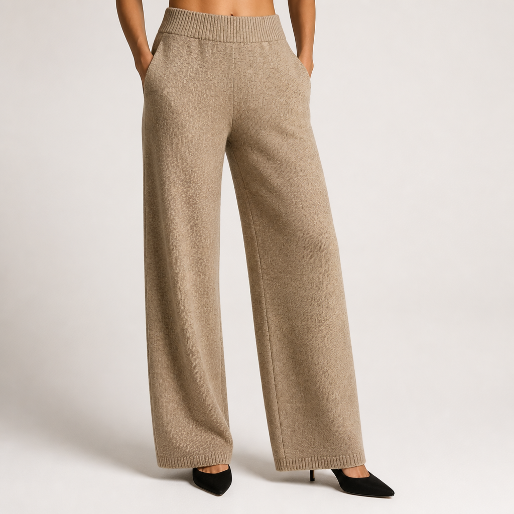 Anouk | Womens Knitted Jumper High Neck Trousers Two Piece Set, Khaki