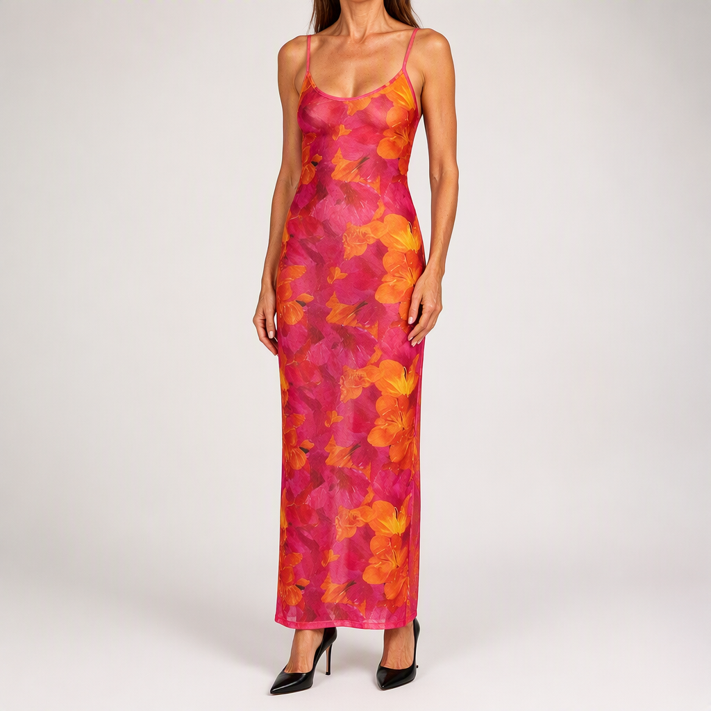 Anouk | Womens Printed Mesh Bodycon Mermaid Long Party Wedding Guest Dresses, Print