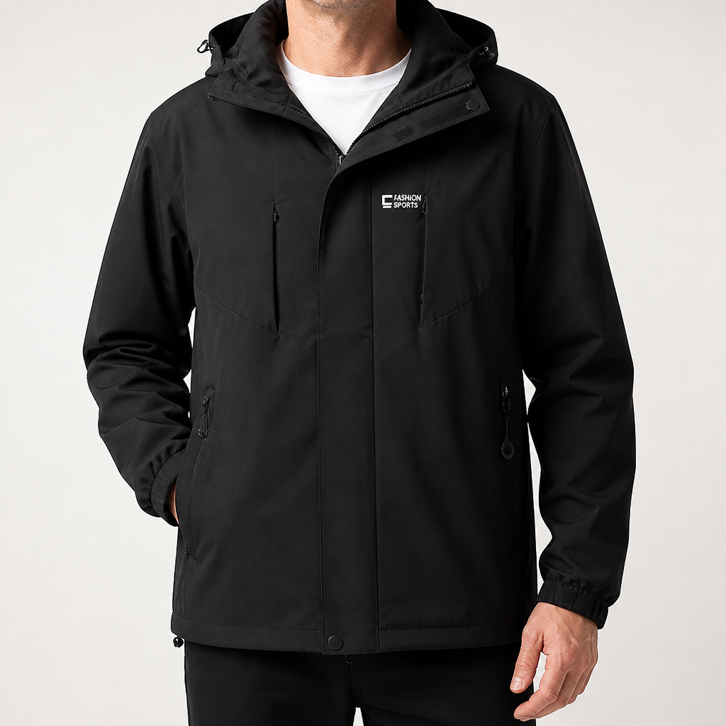 Ansel | Mens Waterproof Windproof Windbreaker Outdoor Hiking Rain Jacket, Black
