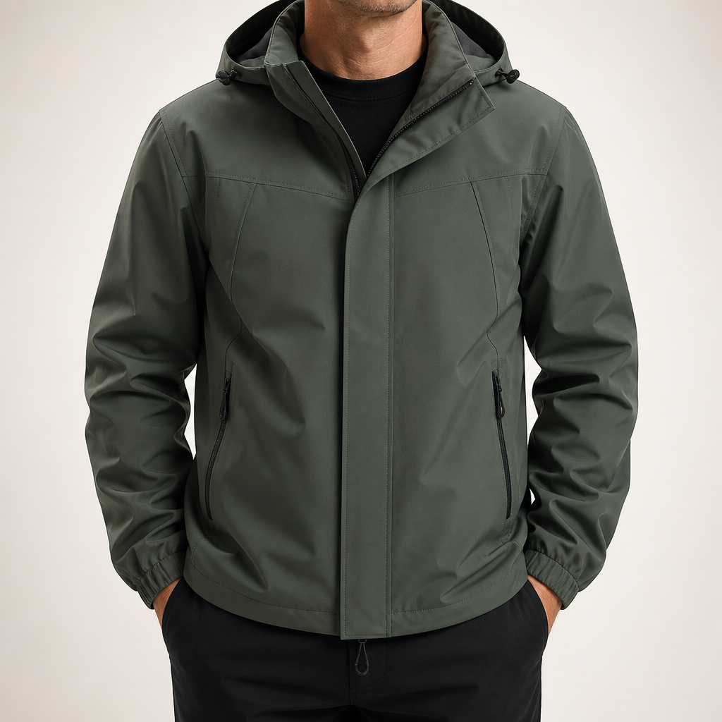 Ansel | Mens Waterproof Windproof Windbreaker Outdoor Hiking Rain Jacket, Olive Green