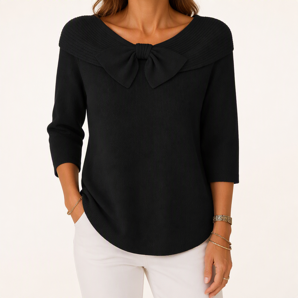 Arabella | Womens Jumper Knitted Long Sleeve French Light Knit Sweater Top, Black