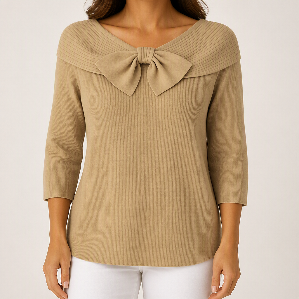 Arabella | Womens Jumper Knitted Long Sleeve French Light Knit Sweater Top, Khaki