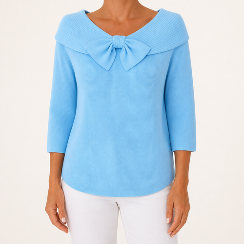 Arabella | Womens Jumper Knitted Long Sleeve French Light Knit Sweater Top, Sky Blue