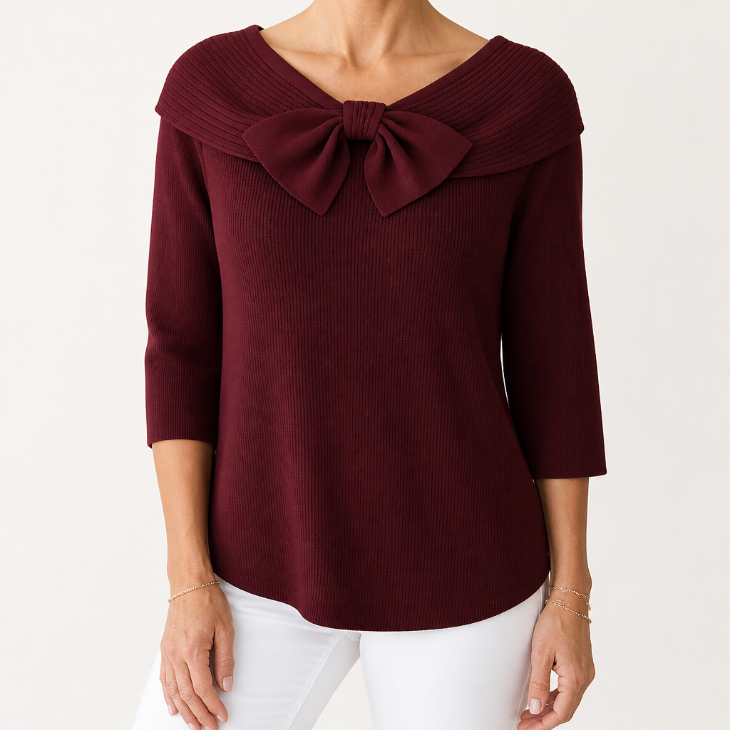Arabella | Womens Jumper Knitted Long Sleeve French Light Knit Sweater Top, Wine Red