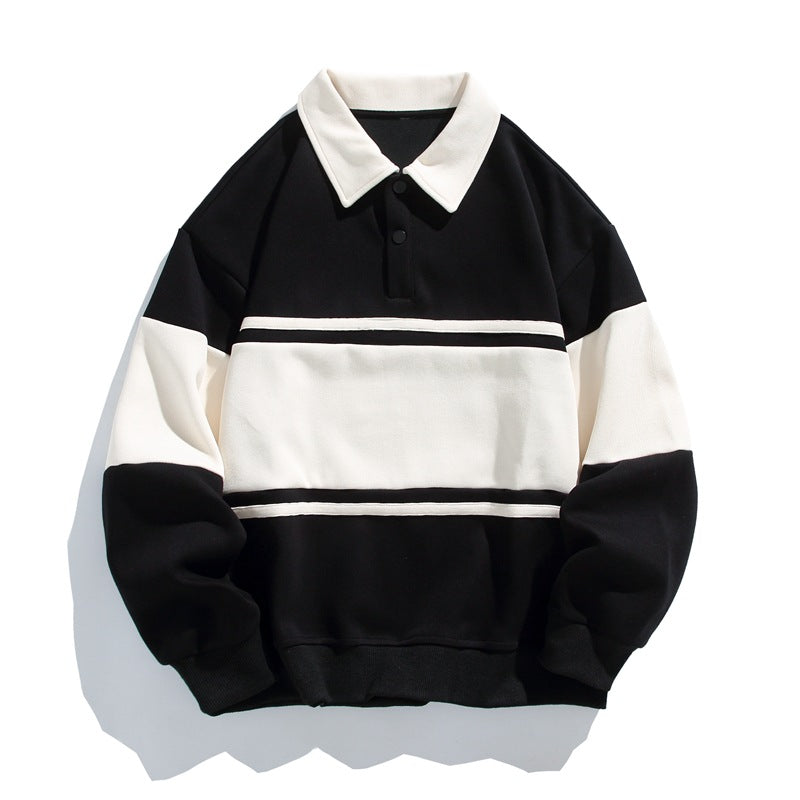 Aubrey | Mens Striped Double Zip Pique Sweatshirt Turn Down Collar - 2